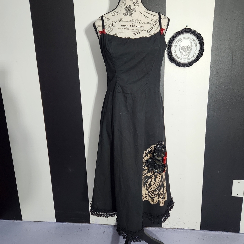 Pinup Dress With Skull And Flowers